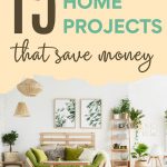 15 Green Home Projects That Save Money - living room with wood furniture and green pillows and plants