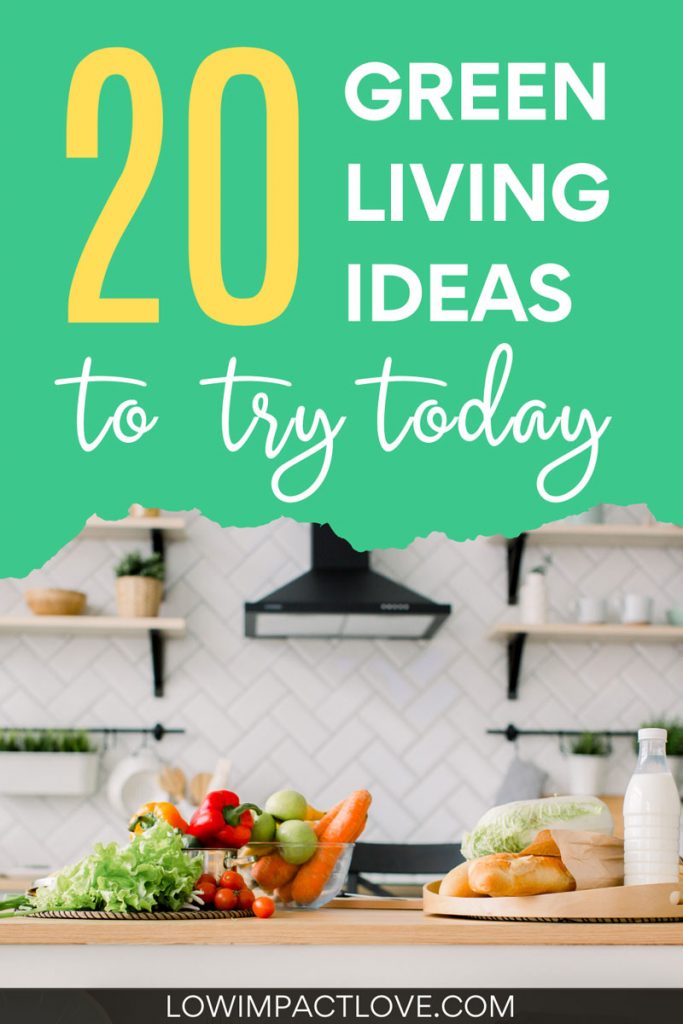 20 sustainable living ideas to try today - kitchen with produce, bread, and milk on counter