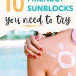 Back of woman with zero waste sunscreen applied in sun design, with text overlay - "10 eco friendly sunblocks you need to try".