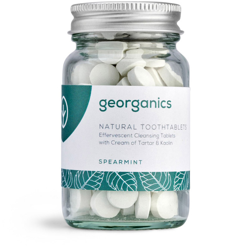 Isolated image of Georganics zero waste toothpaste tablets jar.
