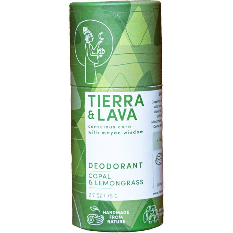 Isolated image of Tierra & Lava coral and lemongrass zero waste deodorant stick.