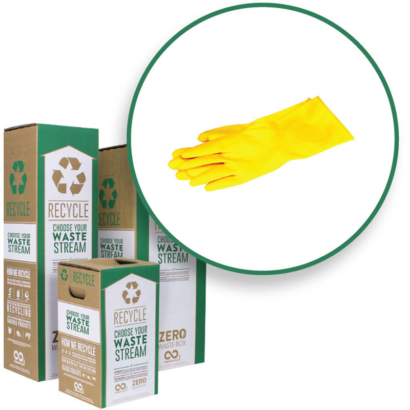 Isolated image of Terracycle zero waste gloves recycling box.