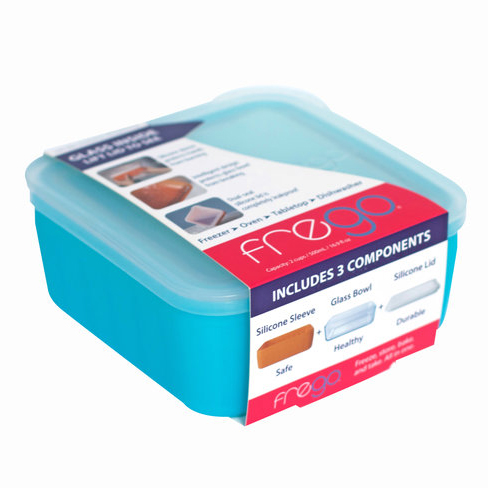 Isolated image of Frego blue square food storage box.